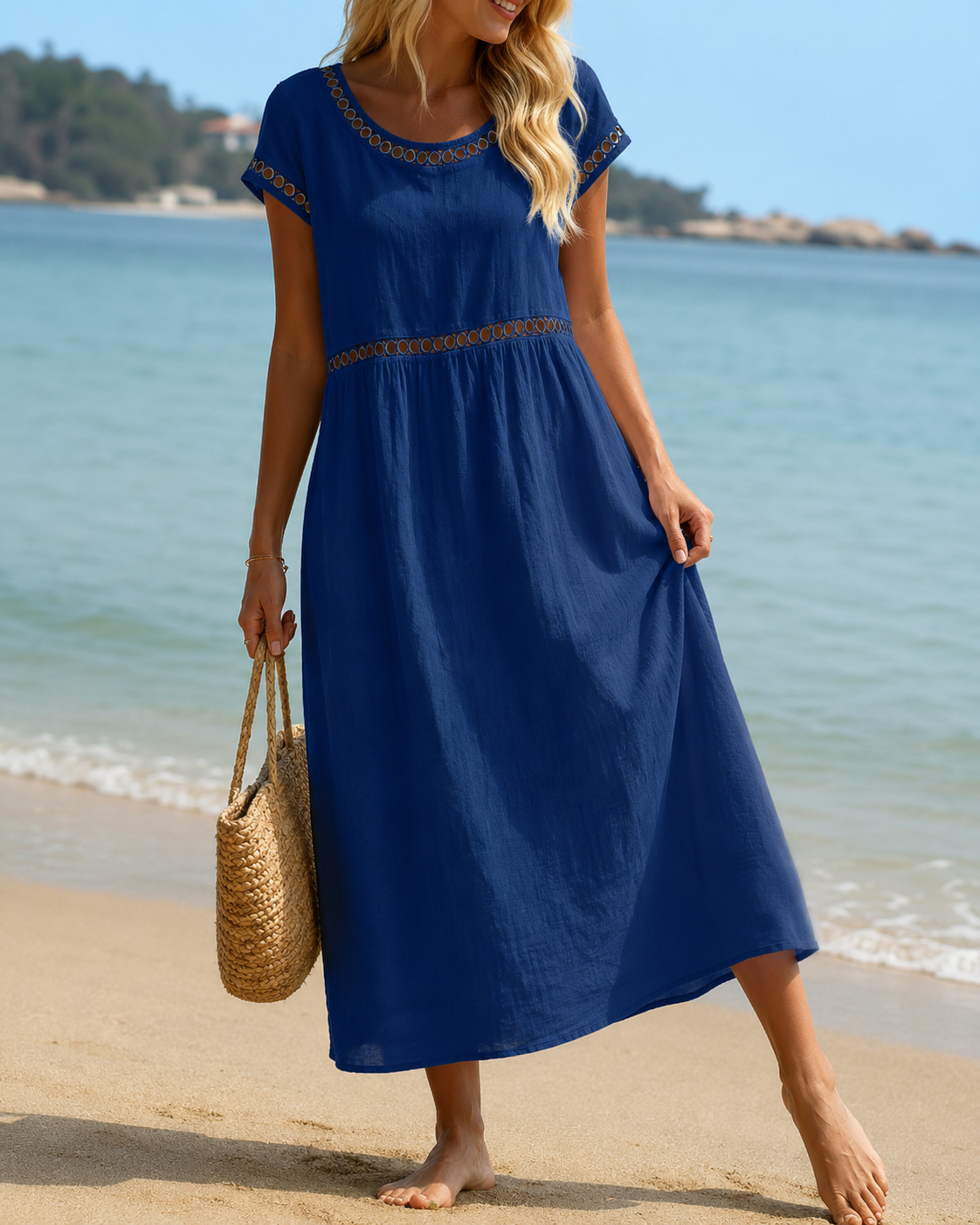 Livia™ | Elegante Abito Midi Ricamato che Camuffa la Pancia