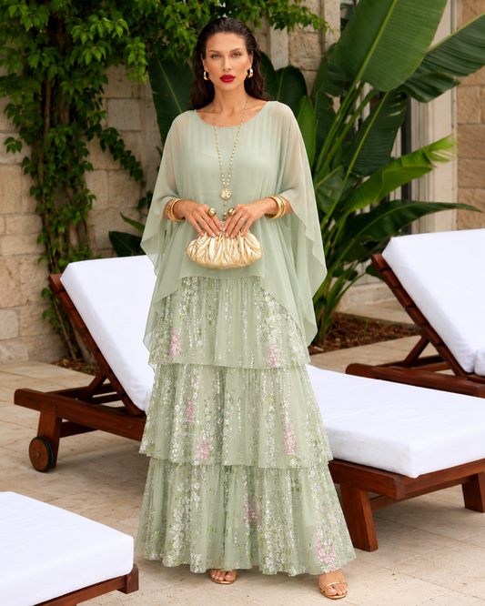 Amélie™ | Elegante Abito Maxi in Chiffon con Copertura per la Pancia