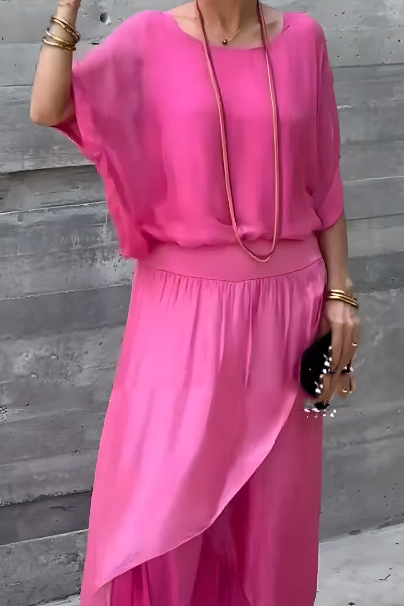 Carlotte | Top ampia e pantaloni larghi con spacco – completo due pezzi in chiffon