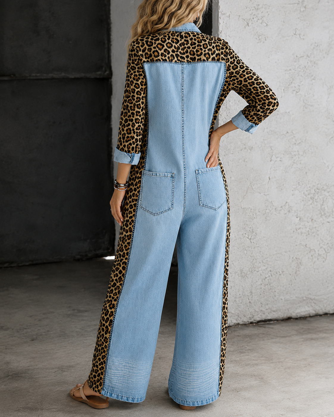 Aven™ | Tuta in Look Denim con Stampa Leopardo