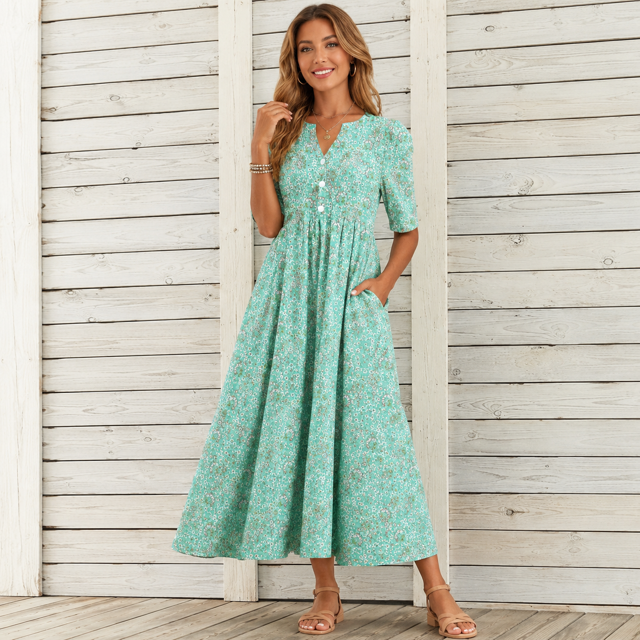 Danica™ | Abito Midi Floreale Camuffa Pancia
