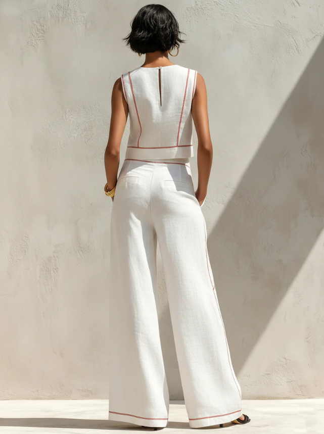 Bianca™ | Elegante Set Coordinato Bianco con Pantaloni Larghi