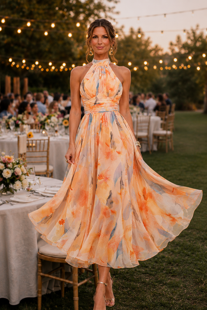 Aurora™ | Abito Halter Camuffa Pancia con Stampa Acquerello