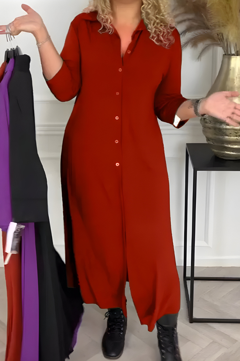 Olivia | Abito Camicia Maxi In Seta Antipiega