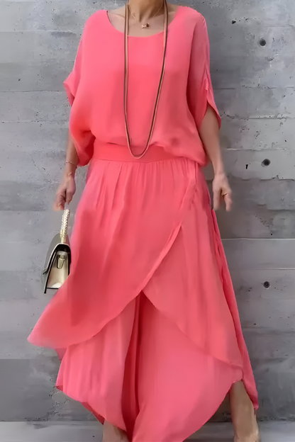 Carlotte | Top ampia e pantaloni larghi con spacco – completo due pezzi in chiffon