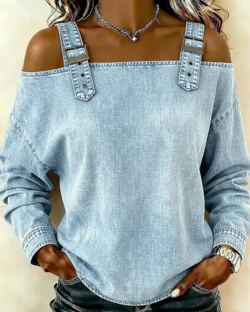 Teya™ | Top in Denim Moderno con Spalline
