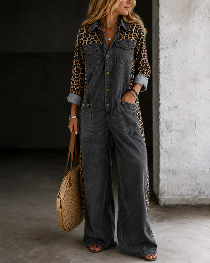 Aven™ | Tuta in Look Denim con Stampa Leopardo