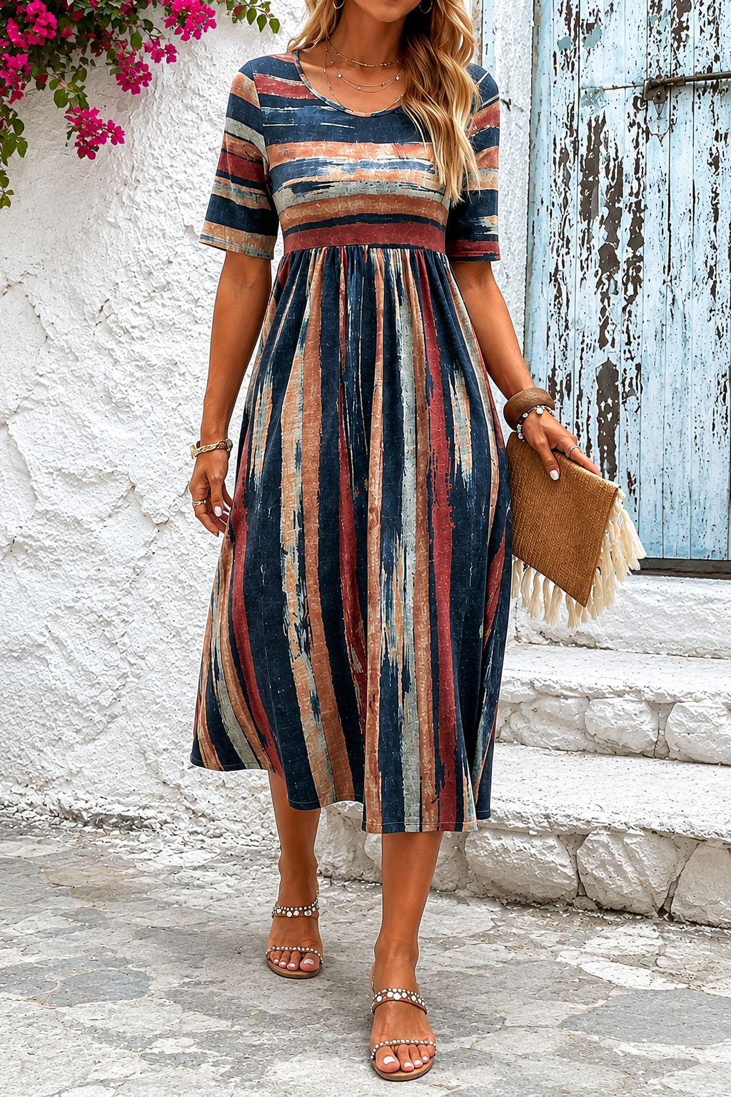 Marloes™ | Abito Midi a Righe Camuffante per Pancia