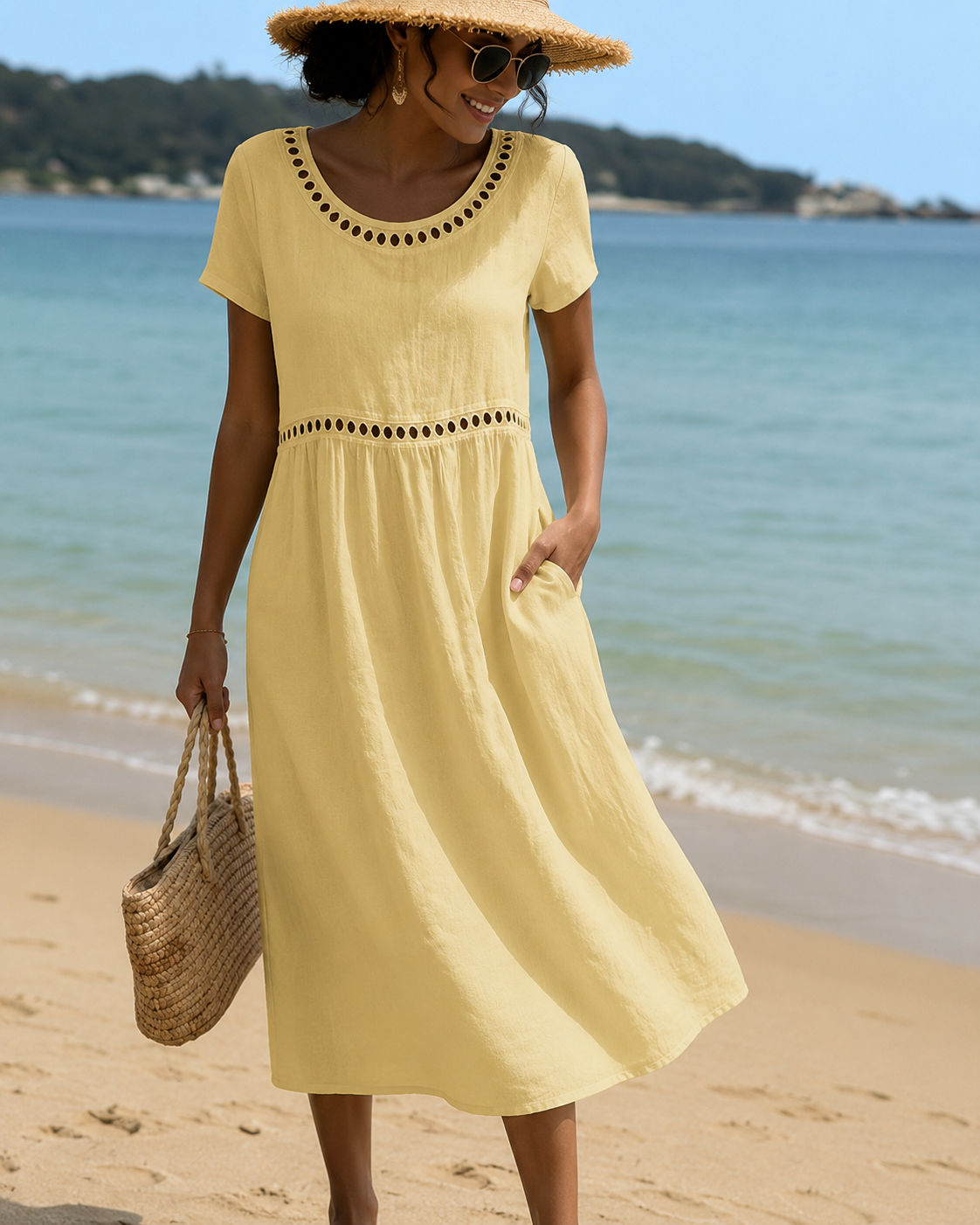 Livia™ | Elegante Abito Midi Ricamato che Camuffa la Pancia