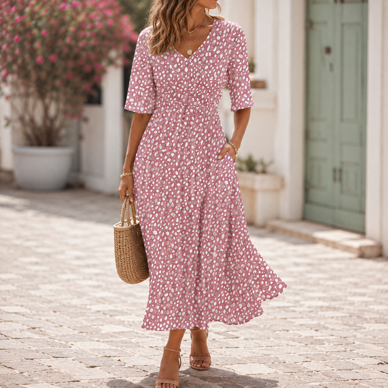 Tess™ | Elegante Abito Midi Con Design Camuffante Per La Pancia