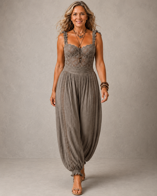 Léonie™ | Tuta in Pizzo con Pantaloni Ampi