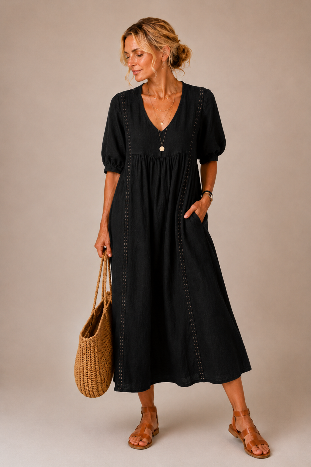 Elena™ | Abito Midi in Lino Leggero