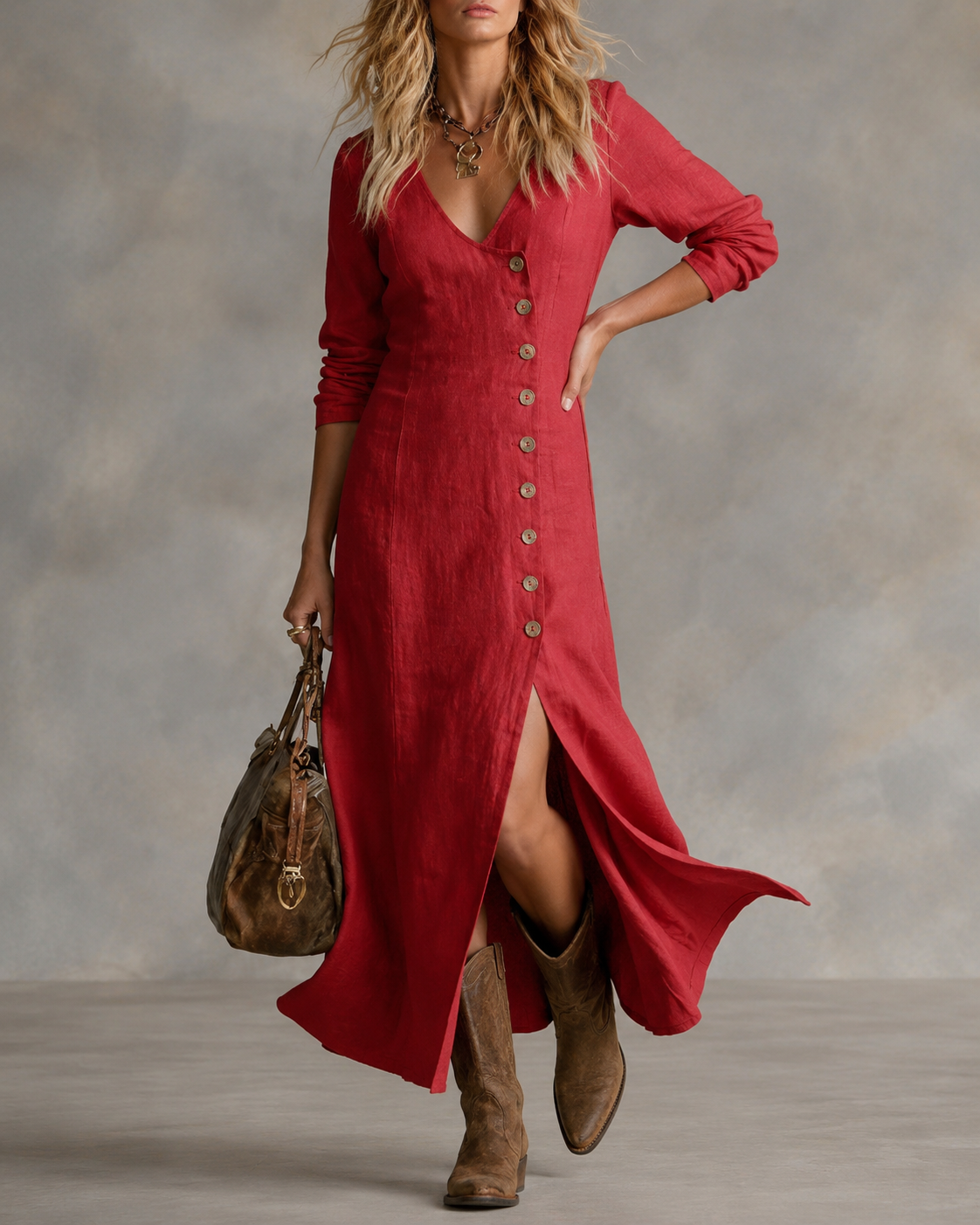 Odilia™ | Maxi Abito Con Bottoni Che Copre La Pancia