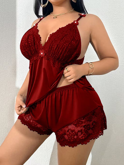 Petra™ | Set di Pigiama in Raso con Top in Pizzo