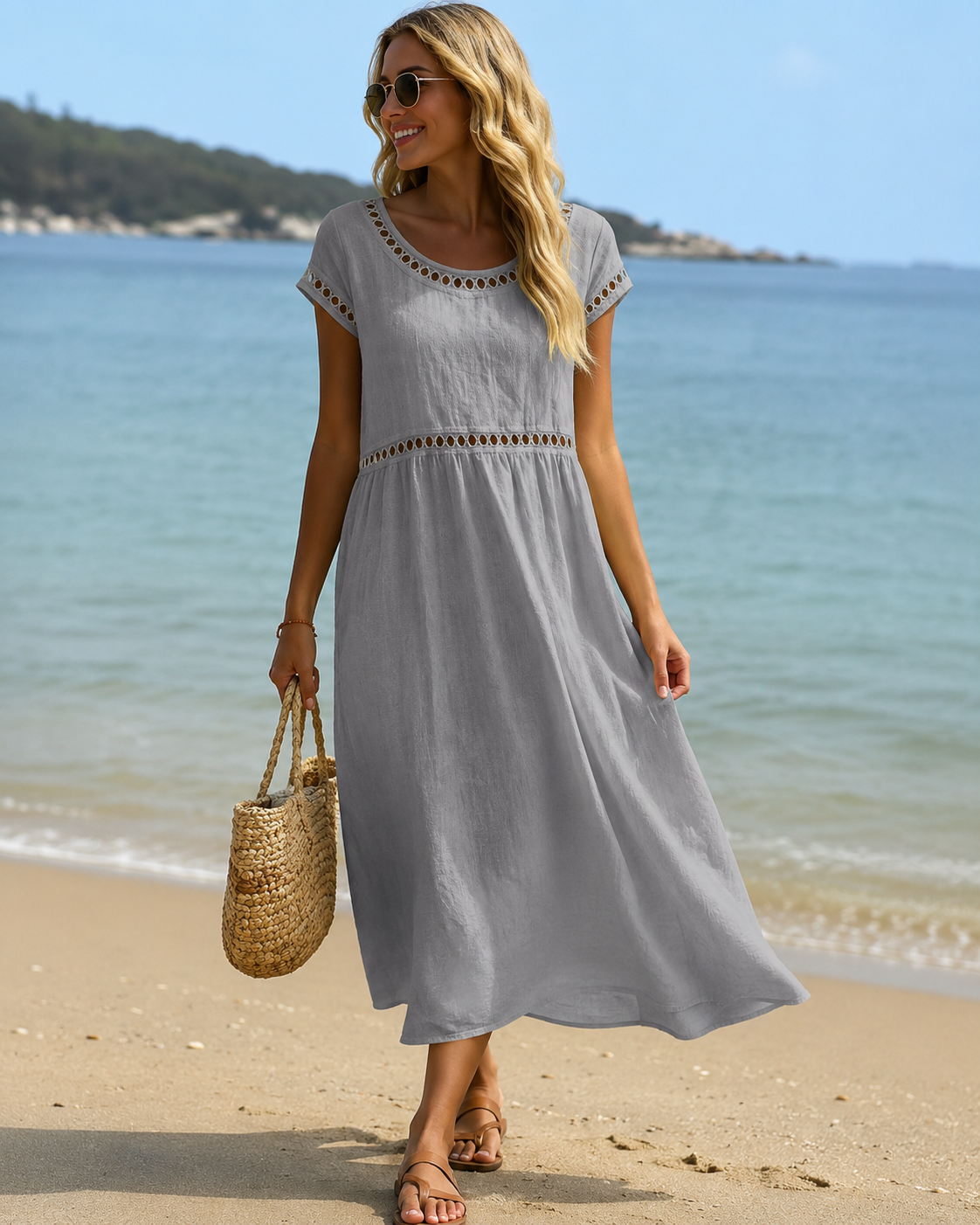 Livia™ | Elegante Abito Midi Ricamato che Camuffa la Pancia