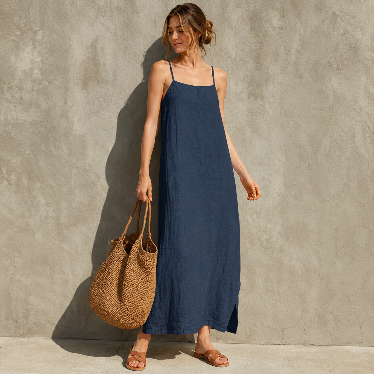 Ivara™ | Maxi Abito in Stile Lino con Copertura per Pancia