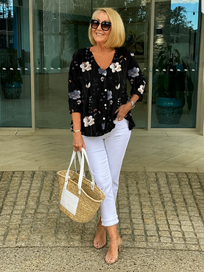 Elanna™ | Blusa con Fiori che Copre la Pancia