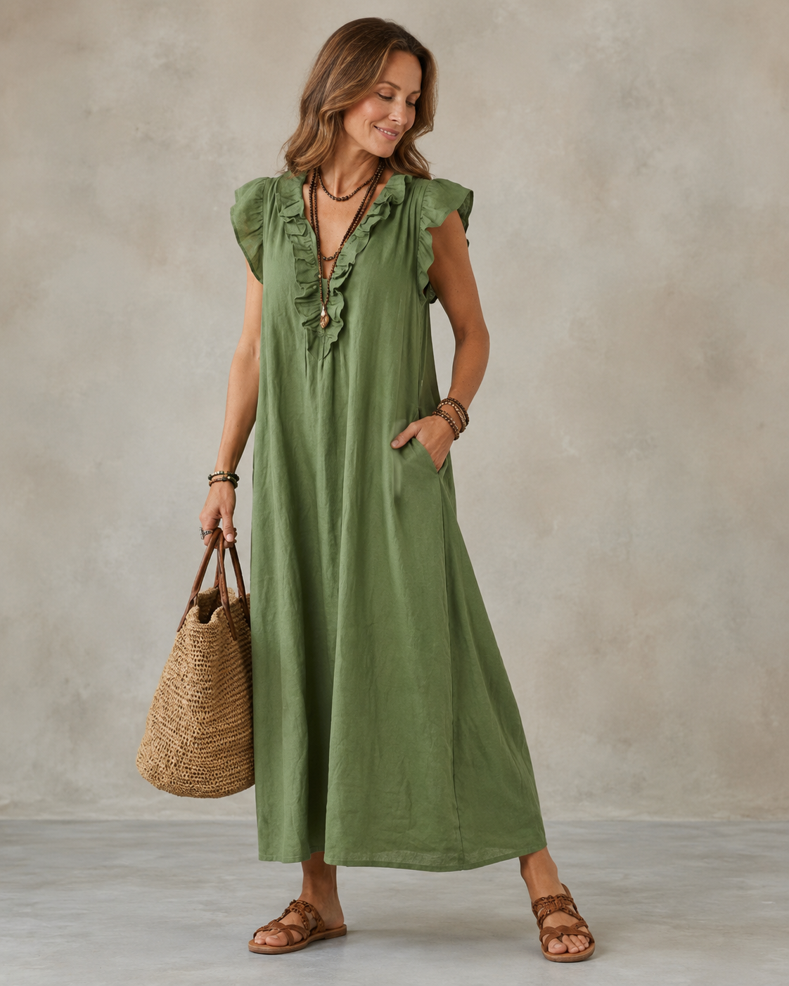 Renata™ | Elegante Abito Camuffa Pancia con Rouches