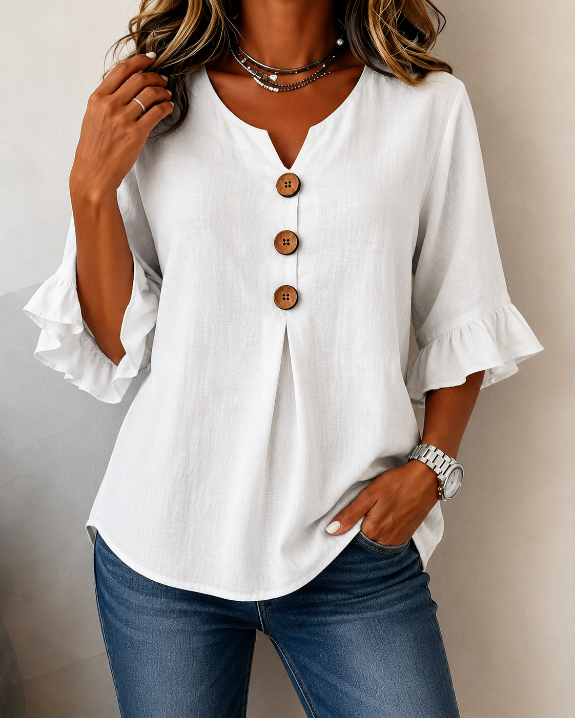 Amelie™ | Blusa Camuffa Pancia con Bottoni