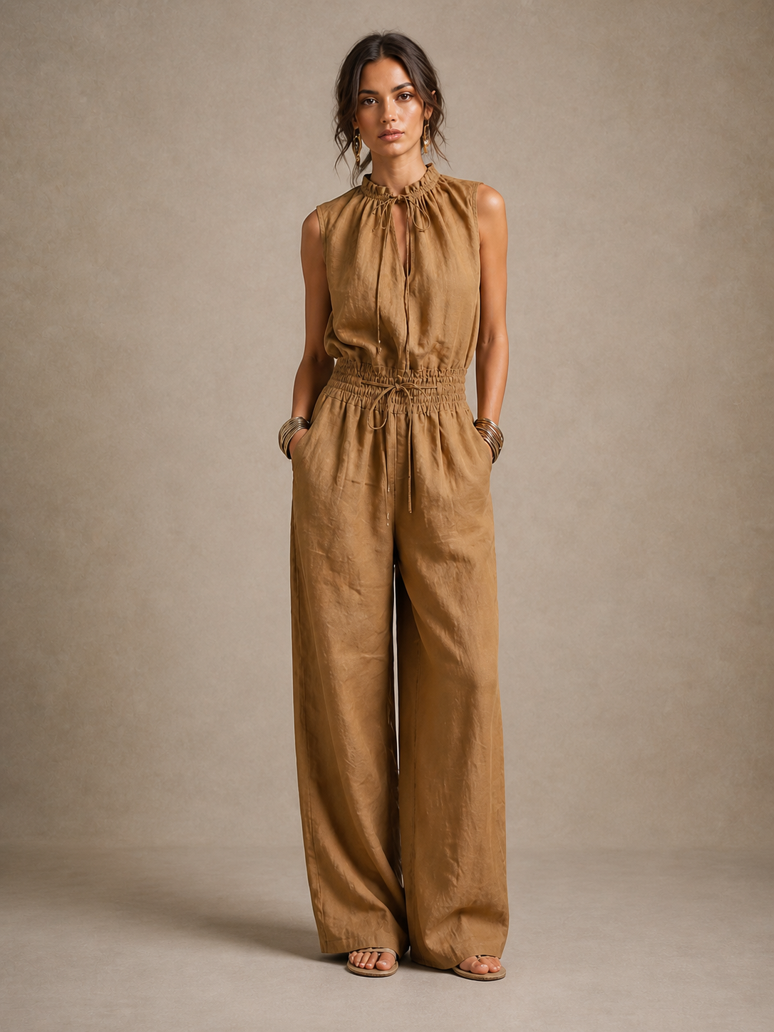Pauline™ | Tuta in Lino con Collo Halter e Pantaloni Ampi