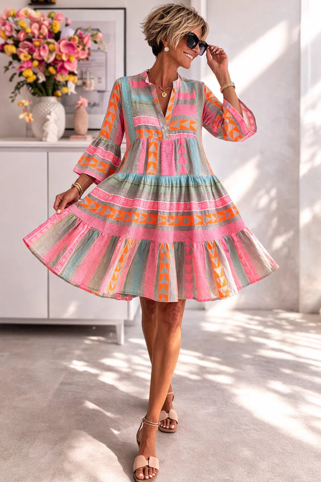 Tarae™ | Abito midi con motivo geometrico elegante