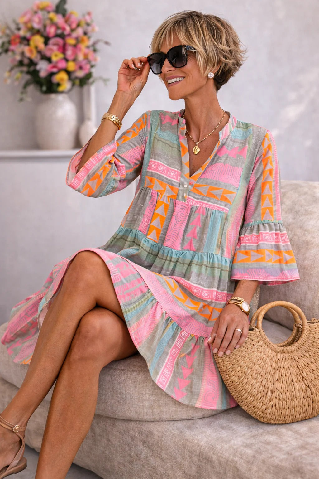Tarae™ | Abito midi con motivo geometrico elegante