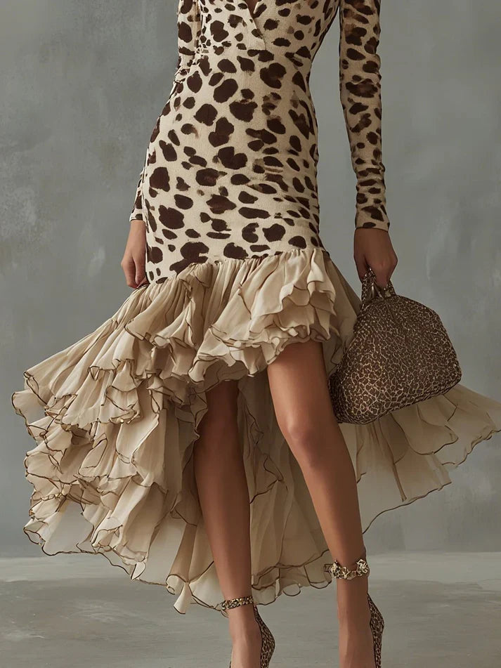 Leya™ | Abito Elegante con Stampa e Rouches