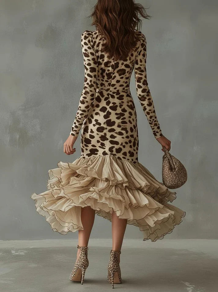 Leya™ | Abito Elegante con Stampa e Rouches
