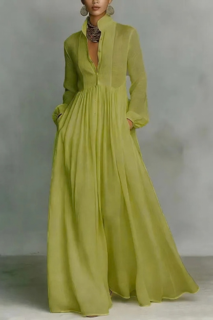 Lena™ | Abito Maxi Elegante con Bottoni