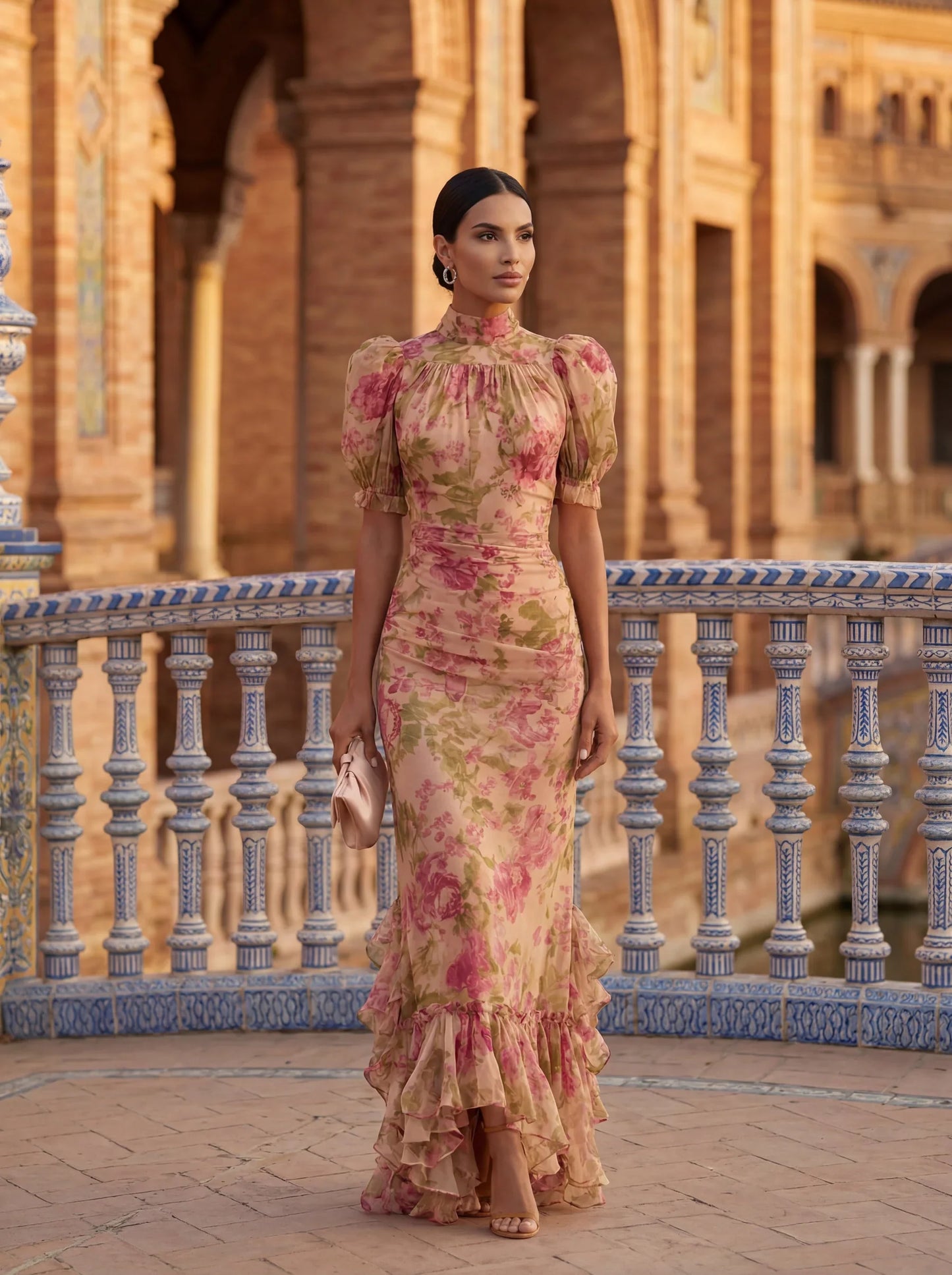 Elira™ | Elegante Abito Maxi con Rouches a Fiori