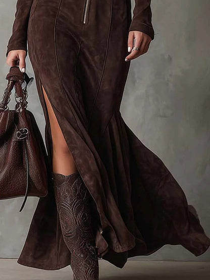Noreva™ | Abito a vita stretta in look suede