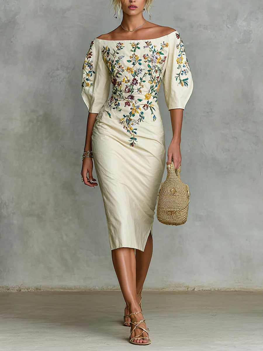 Serah™ | Vestito midi elegante off-shoulder