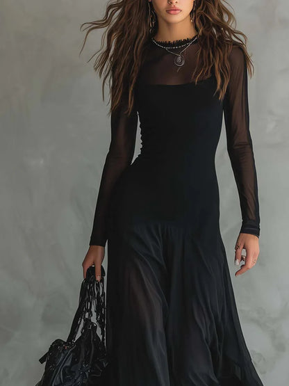 Liora™ | Elegante Maxi Abito con Maniche Trasparenti