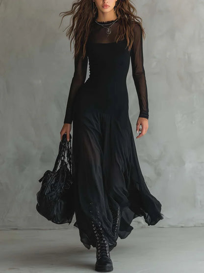 Liora™ | Elegante Maxi Abito con Maniche Trasparenti