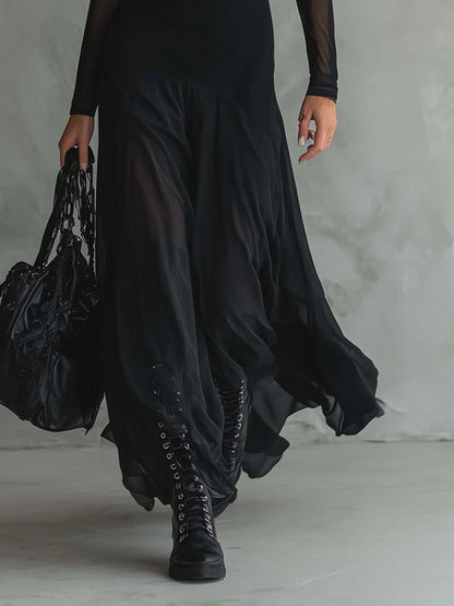 Liora™ | Elegante Maxi Abito con Maniche Trasparenti