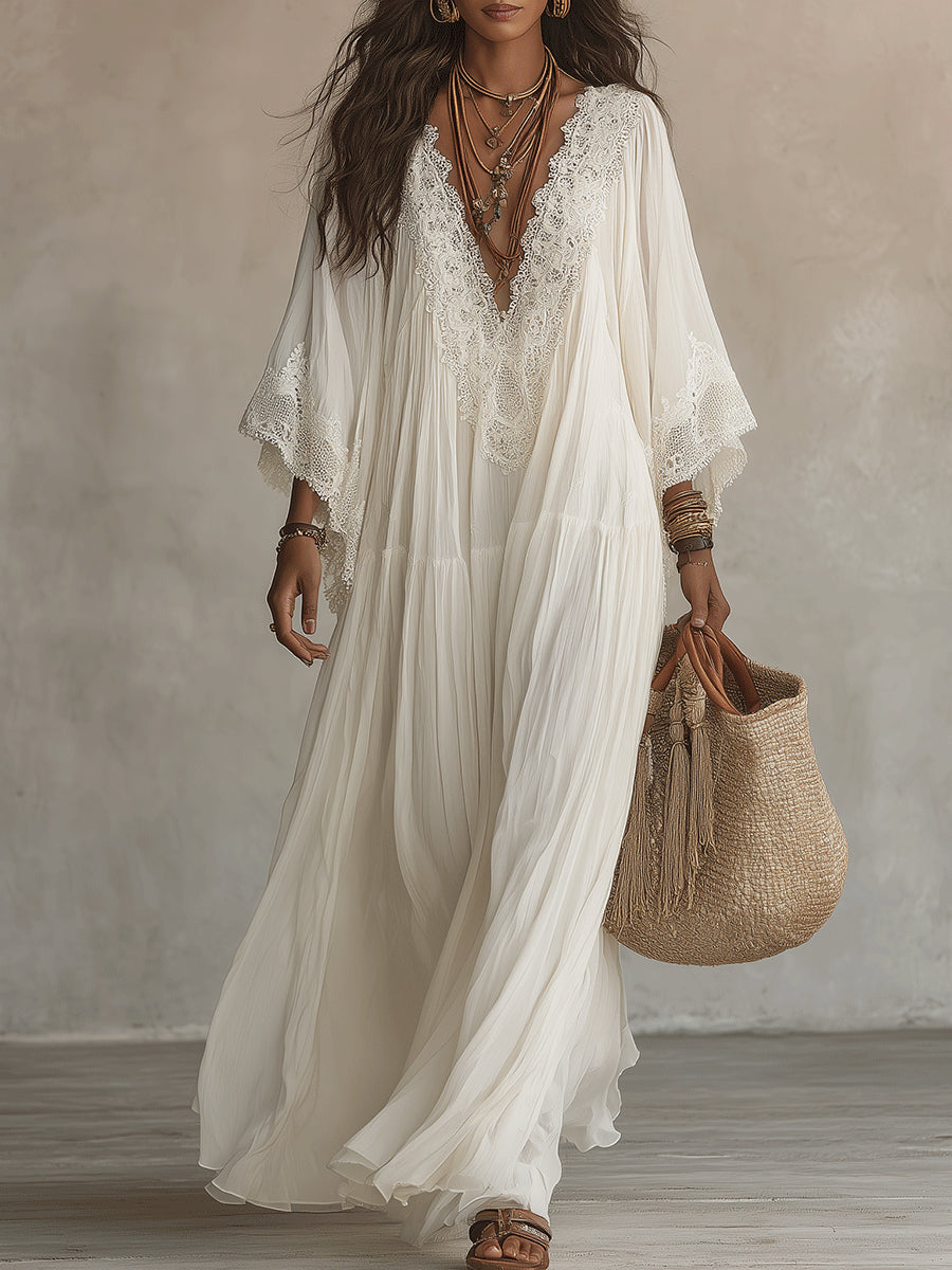 Liora™ | Abito Bohemien Camuffa Pancia con Pizzo