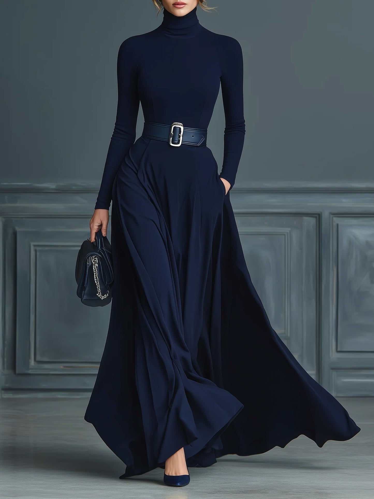 Elora™ | Elegante maxi abito con collo alto