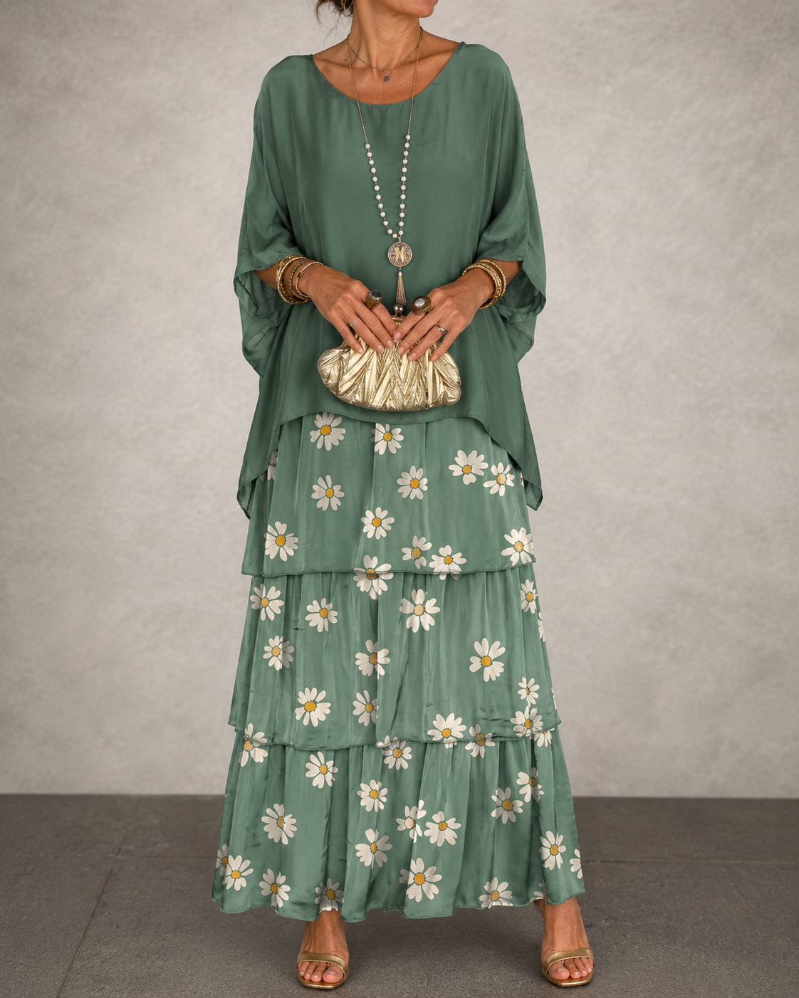 Amélie™ | Elegante Abito Maxi in Chiffon con Copertura per la Pancia