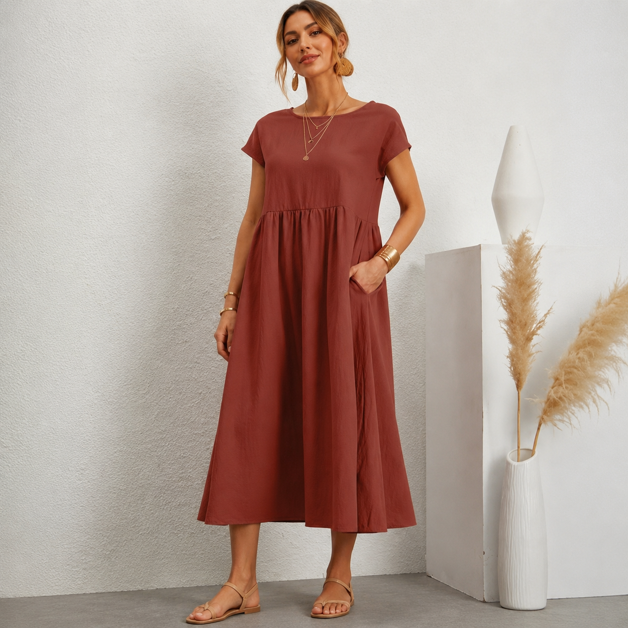 Lucie™ | Abito Maxi Coprente Con Tasche