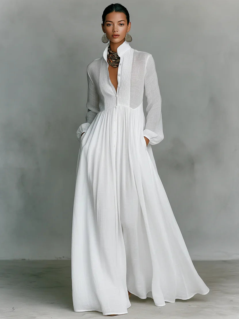Lena™ | Abito Maxi Elegante con Bottoni
