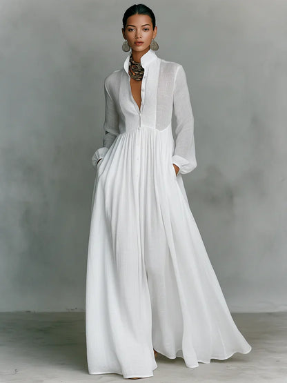 Lena™ | Abito Maxi Elegante con Bottoni