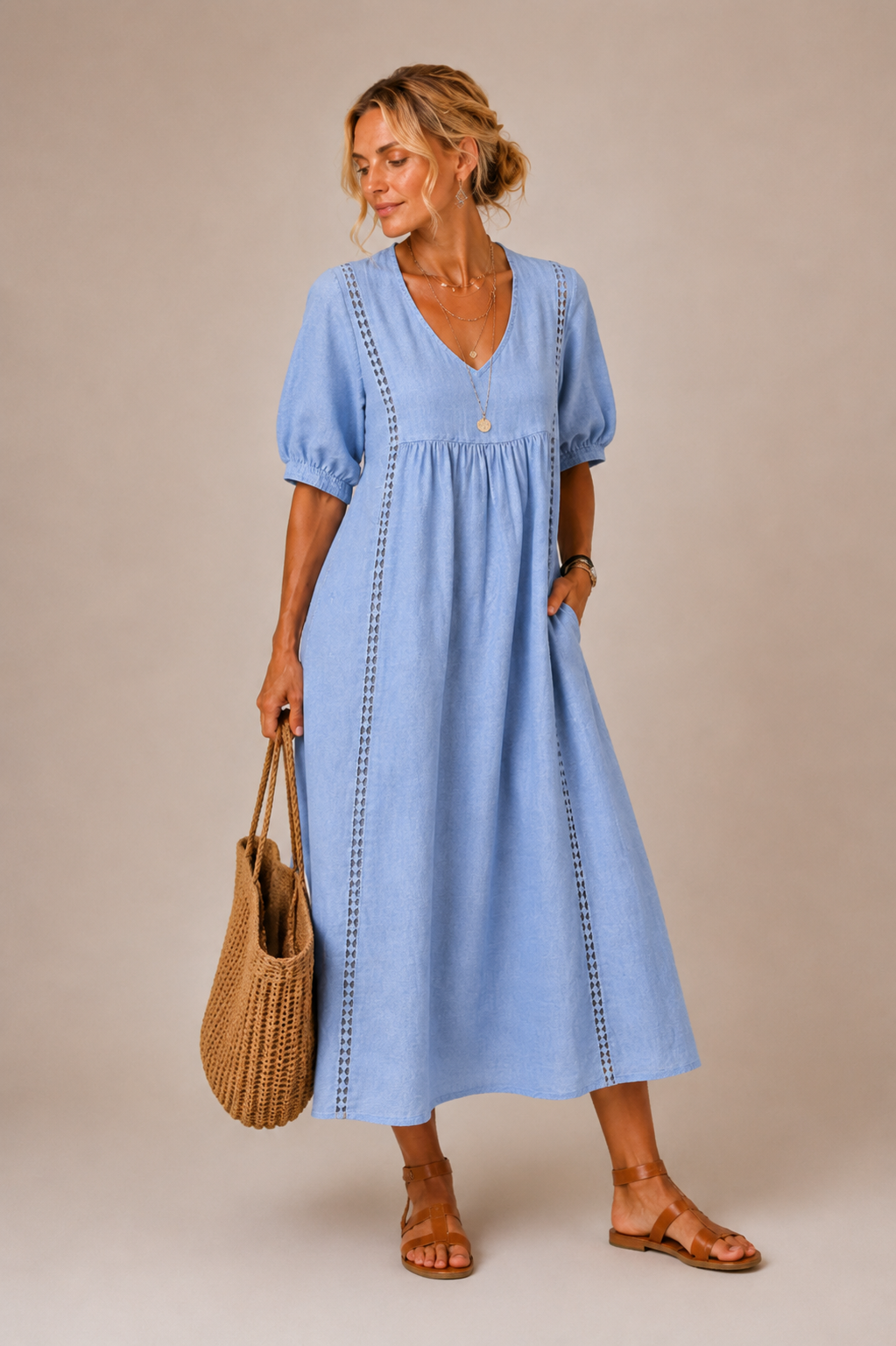 Elena™ | Abito Midi in Lino Leggero