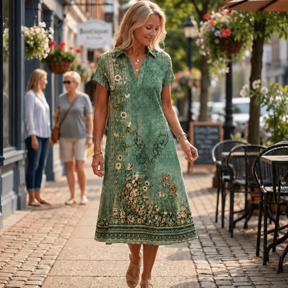 Moira™ | Elegante Abito Midi Con Design Camuffante per la Pancia
