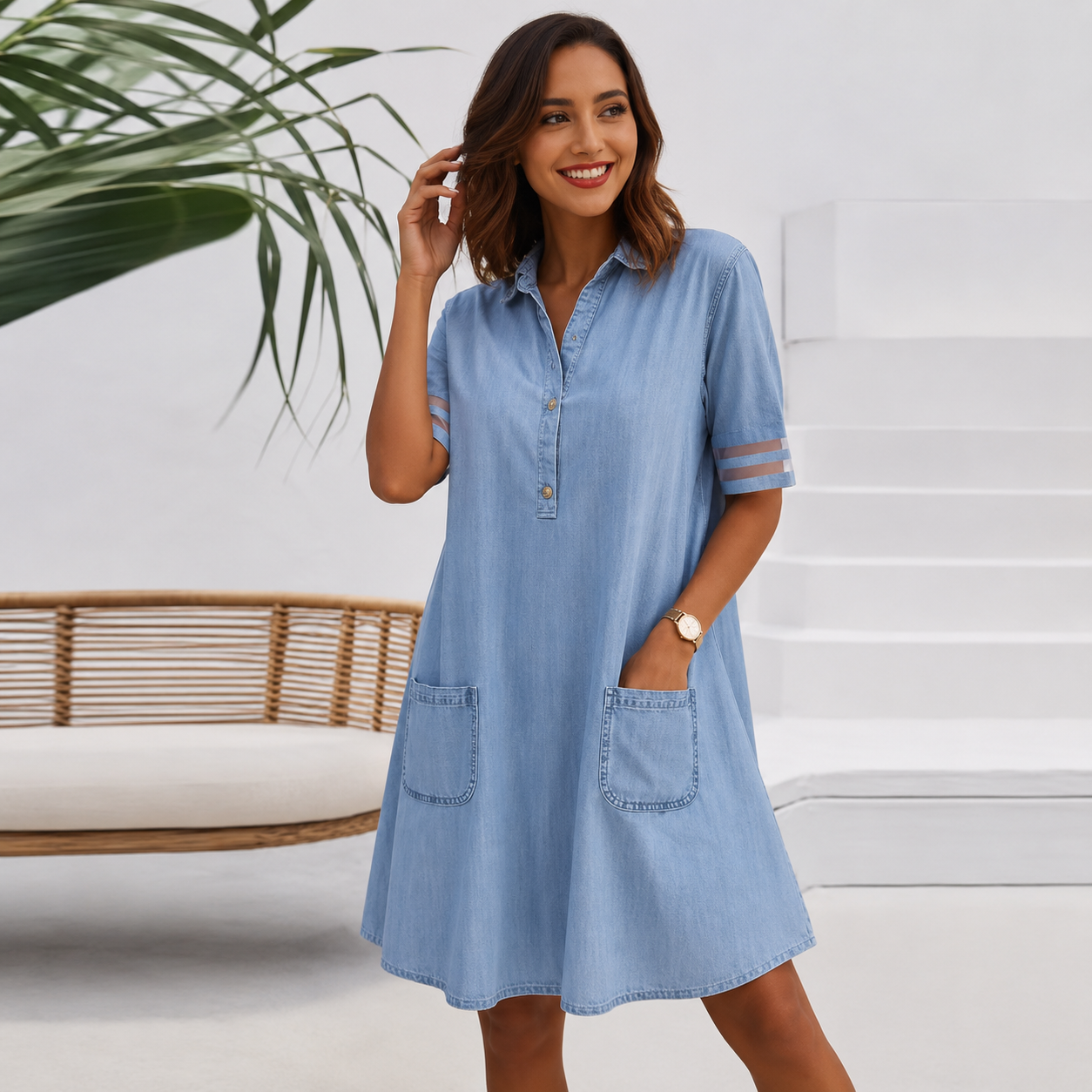 Brittany™ | Blusa Abito Denim Look Camuffa Pancia