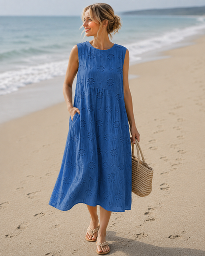 Manon™ | Abito Midi Leggero Camuffante per Pancia con Ricamo