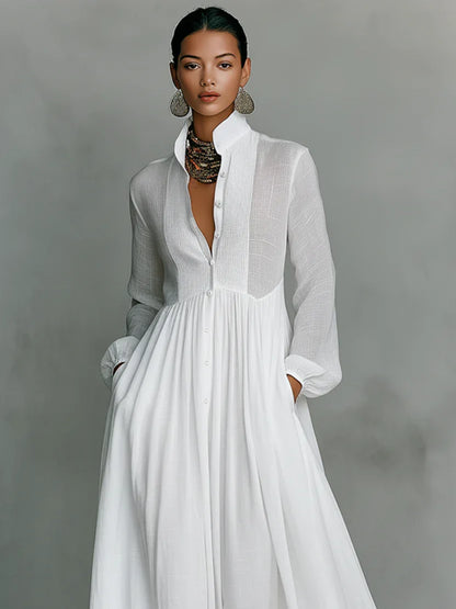 Lena™ | Abito Maxi Elegante con Bottoni