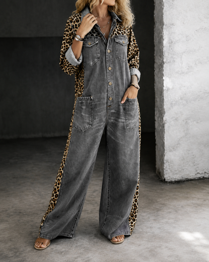 Aven™ | Tuta in Look Denim con Stampa Leopardo
