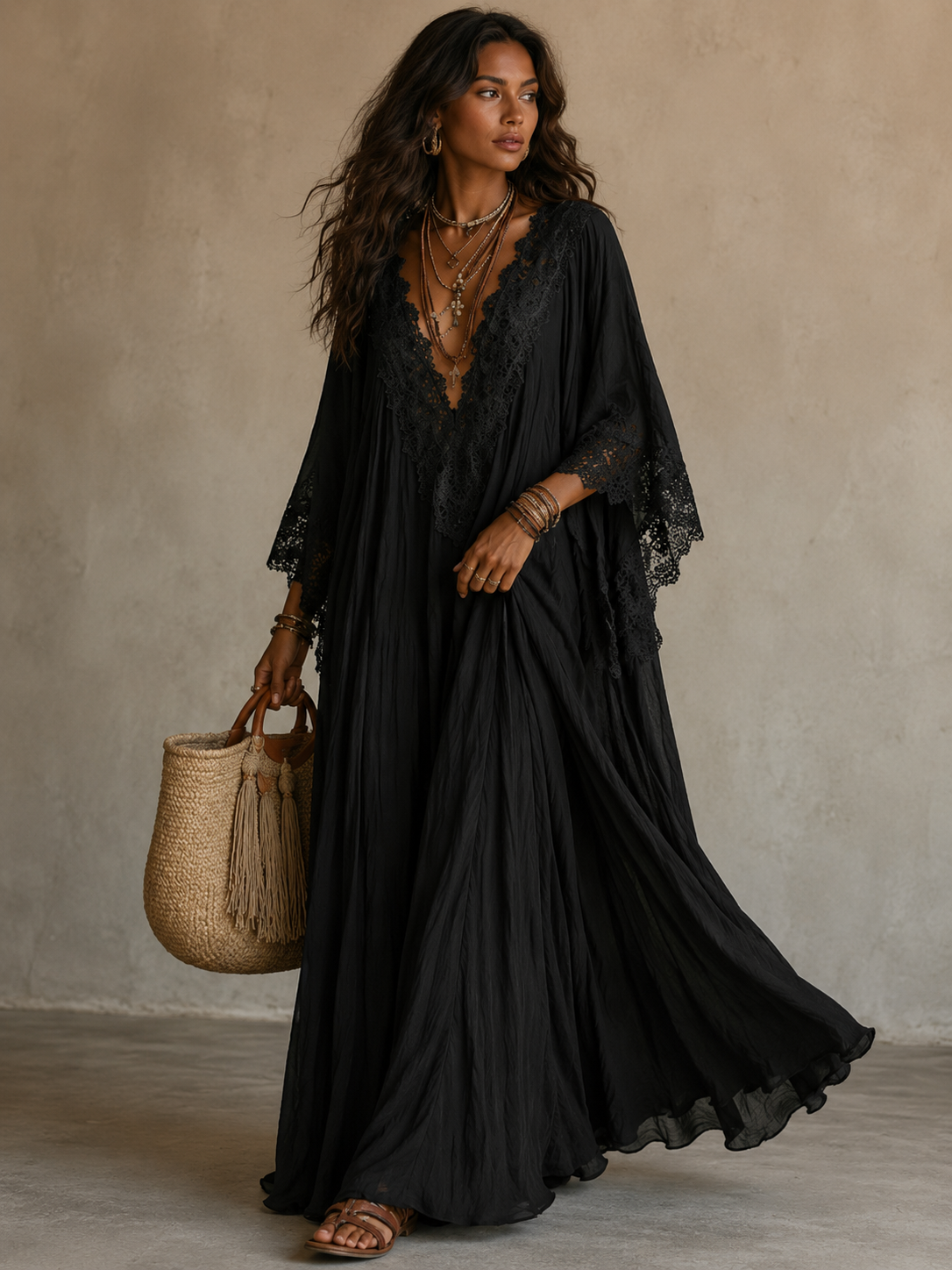 Liora™ | Abito Bohemien Camuffa Pancia con Pizzo