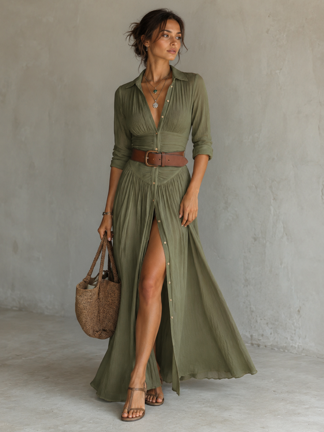Maren™ | Elegante Abito Camuffa Pancia con Bottoni