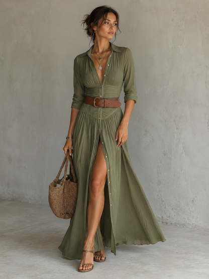 Maren™ | Elegante Abito Camuffa Pancia con Bottoni